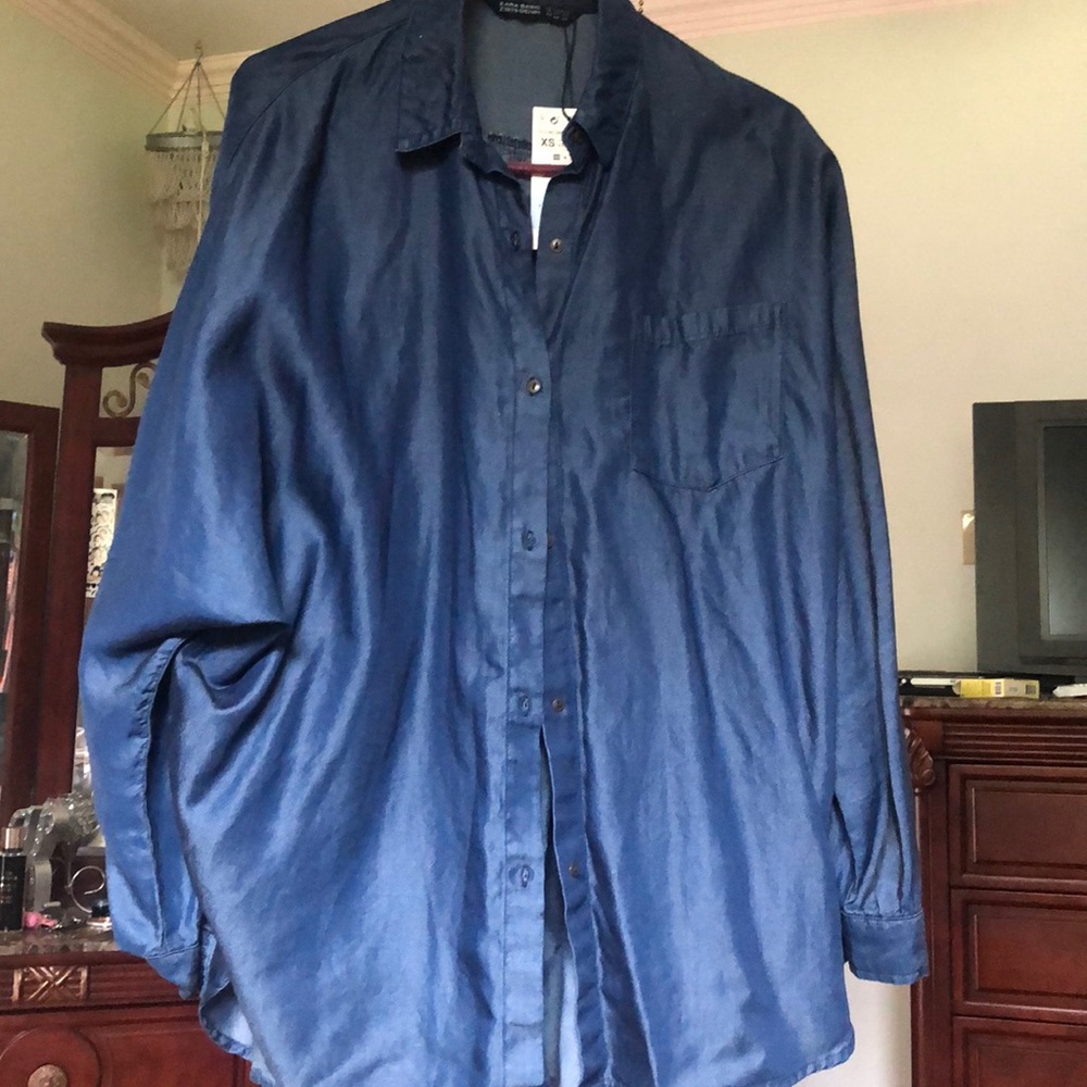 Oversized Zara Denim Long Sleeve button Up